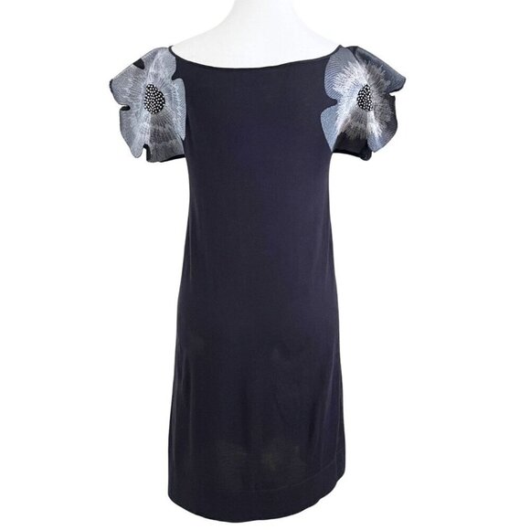 EMPORIO ARMANI BLACK GREY OVERSIZED FLORAL EMBROIDERED SHOULDER SHIFT DRESS - M - Picture 3 of 9